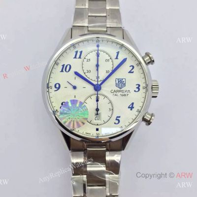 Swiss Tag Heuer Carrera Cal.1887 SS White Chronograph Blue Markers Replica Watch